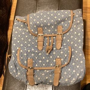 Denim heart decorated back pack medium sized
